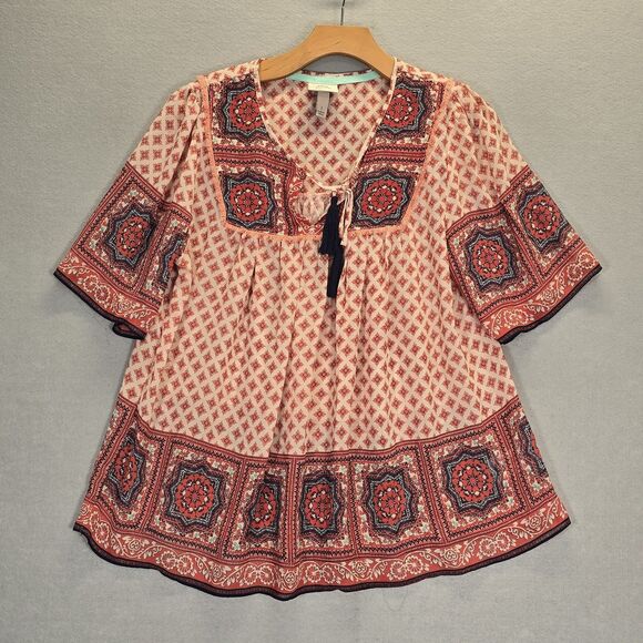 Knox Rose Top Womens Size  1 Orange Red Sheer Boho Babydoll Artsy - Picture 1 of 9